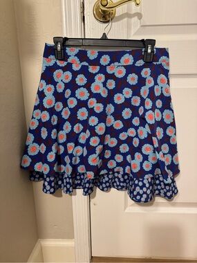 kate spade Blue Floral A-Line Skirt with Coral Centers